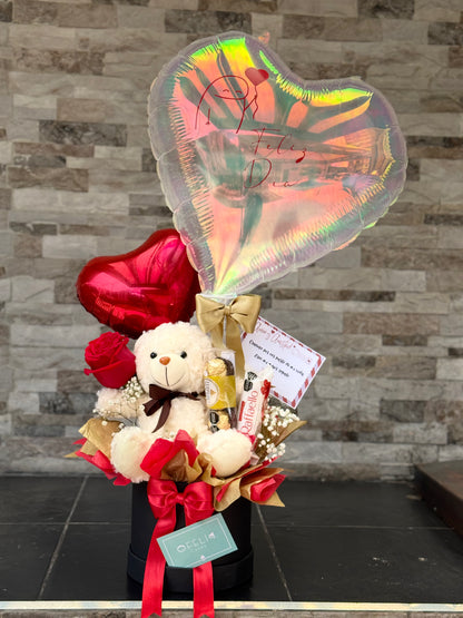 Caja Corazón con Osito y Globos