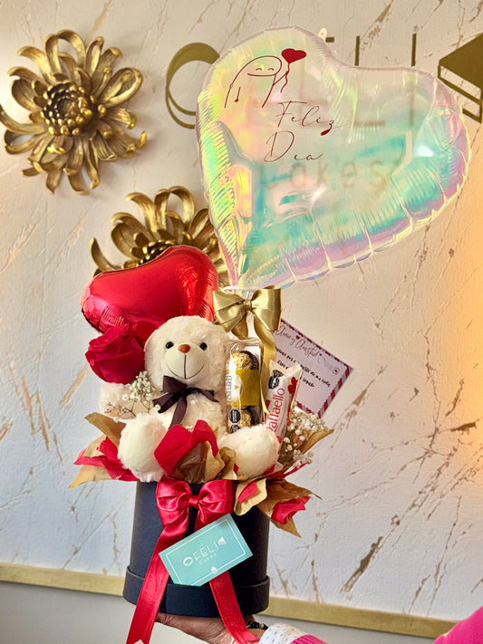 Caja Corazón con Osito y Globos